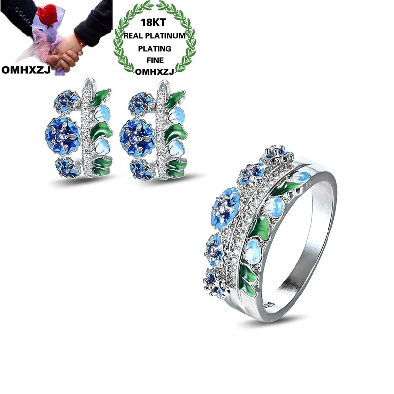 

OMHXZJ, оптовая продажа, JE51, Модные Изящные женские вечерние Ги-подвески + кольцо из белого золота 18 карат, подарок на день рождения и свадьбу