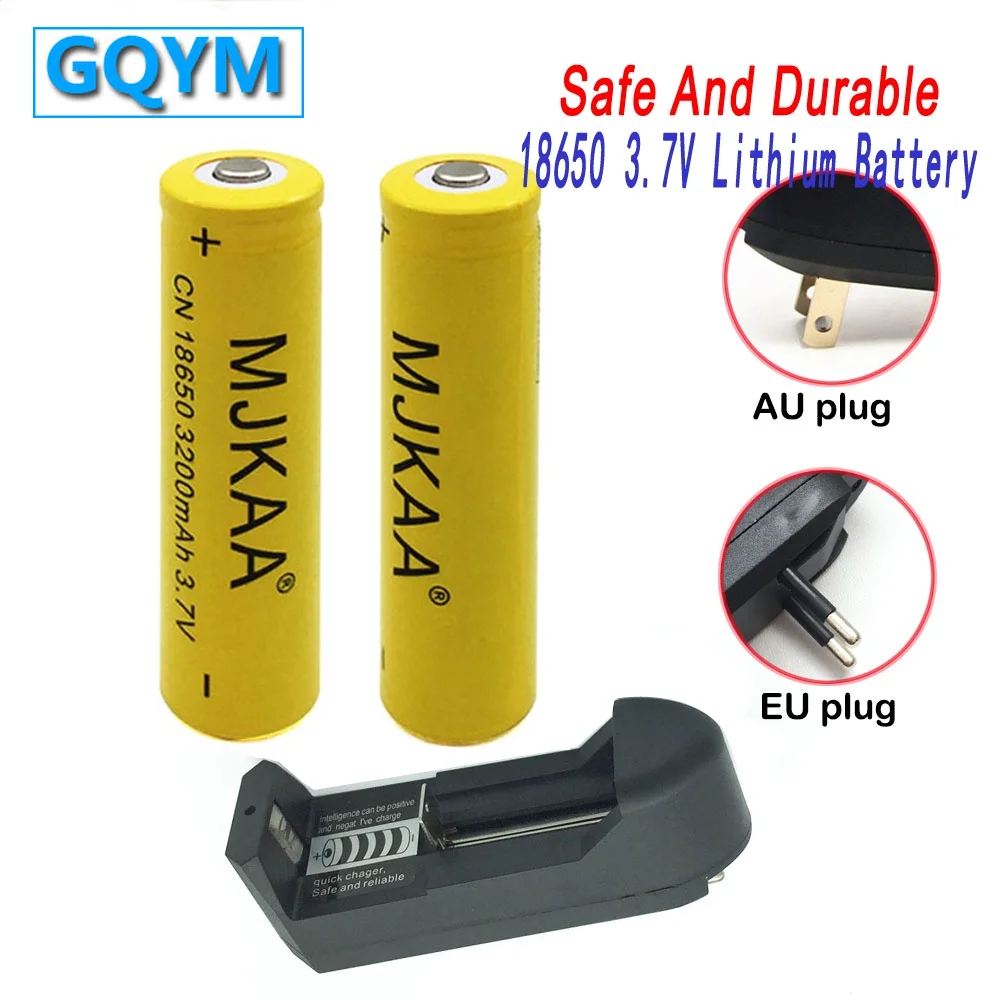 

2pcs 18650 Rechargeable Battery 3.7V Li-ion Batteries 3200mah (Not AA/AAA) + 1pcs Wall Charger for Led Flashlight Battery 18650