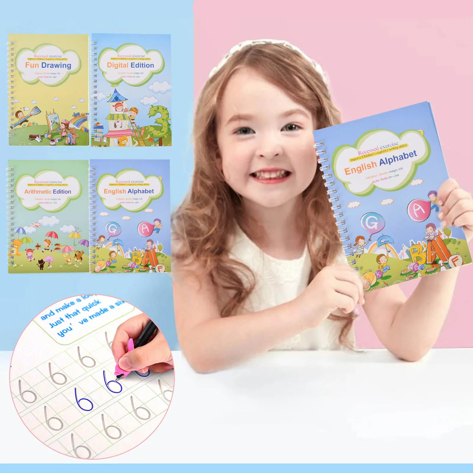 

Packs Books Reusable Copybook 4 English Study Workbooks Reusable Children's Calligraphy Letter Tracing Paper capable