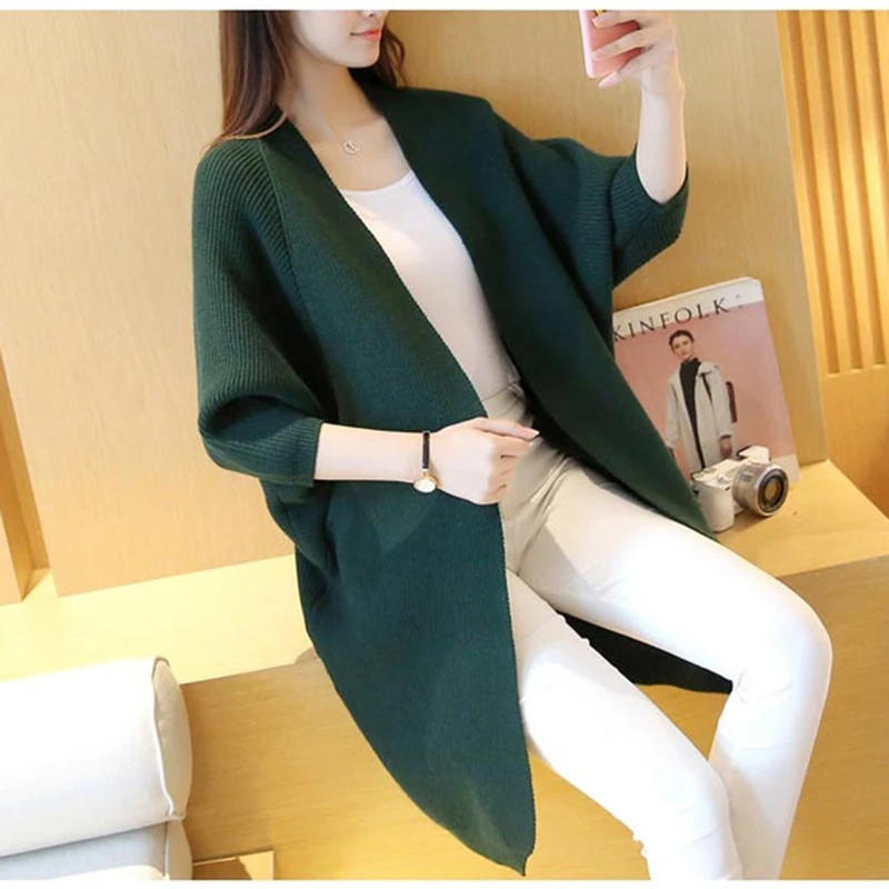 2020 женский длинный кардиган Осень-зима стежка пончо вязаный свитер более размера