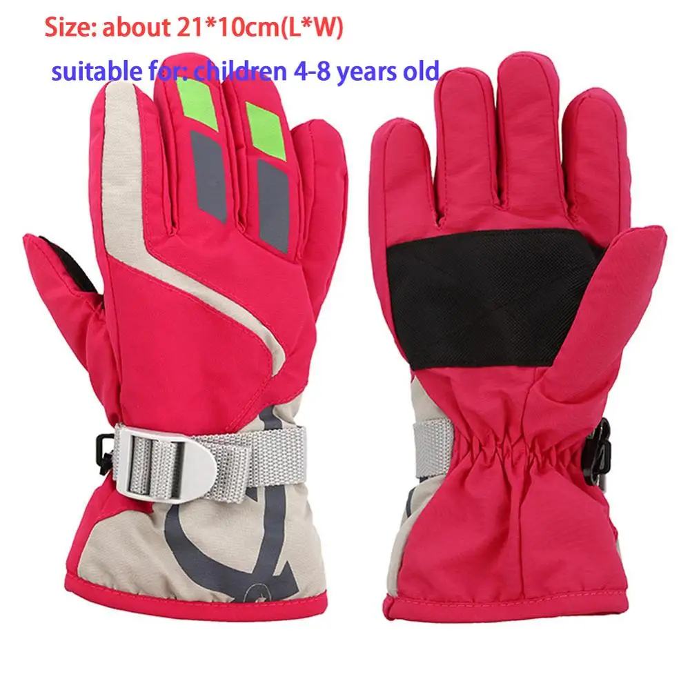 rose Gloves Детские зимние теплые перчатки водонепроницаемые противоскользящие перчатки для катания на лыжах и сноуборде с регулируемым ремнем перчатки для катания на лыжах на открытом воздухе - Цвет: rose Gloves