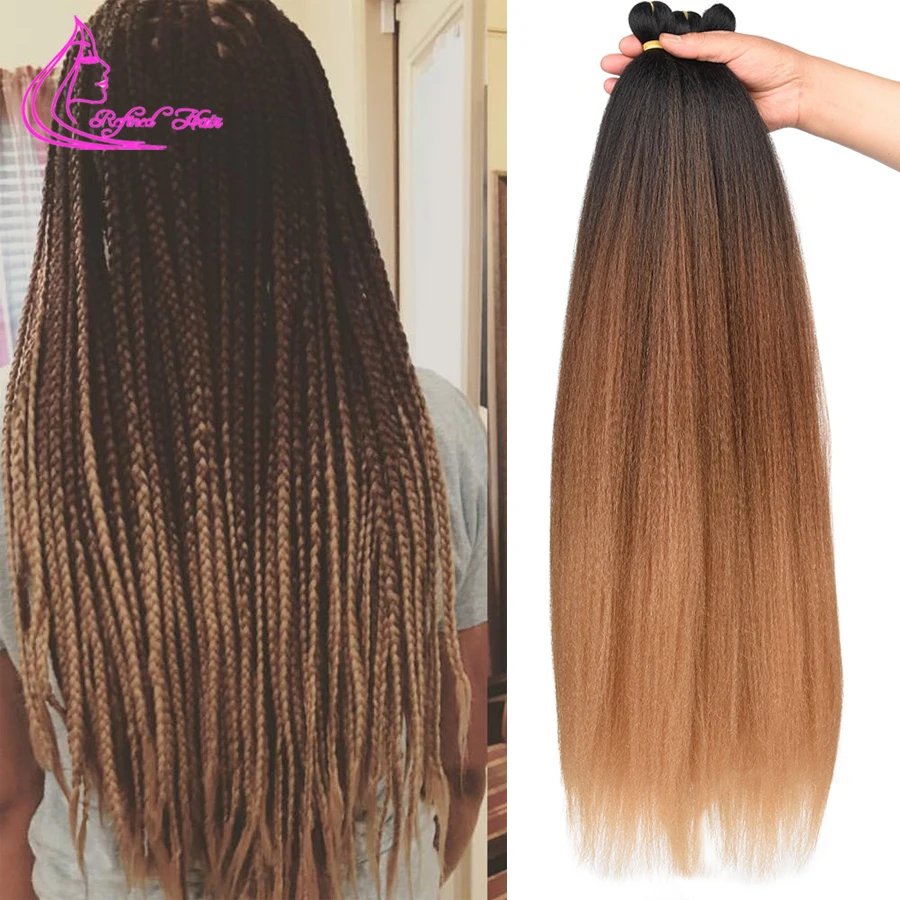 Refined Hair Pre Stretched Braiding Extensions Ombre Brown Blonde Jumbo Braids Synthetic Heat Resistant Yaki Straight |