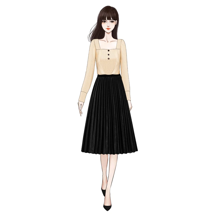 

Autumn Suits Sweater Long Black Skirt Female Hepburn Wind Western Style Fried Street Two-Piece Clothing Set Pullover Top
