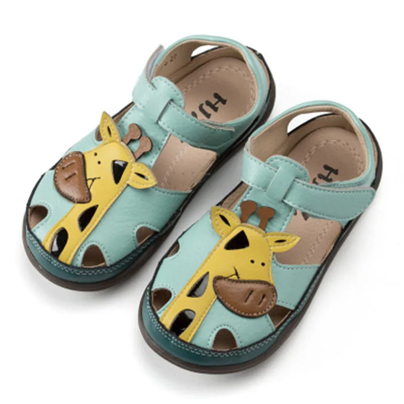 Сандалии детские кожаные с перфорацией босоножки жирафом для младенцев и