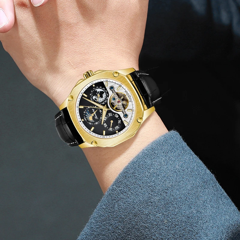 Люксовый бренд FORSINING механические Автоматические часы Авто Дата мужские Tourbillon