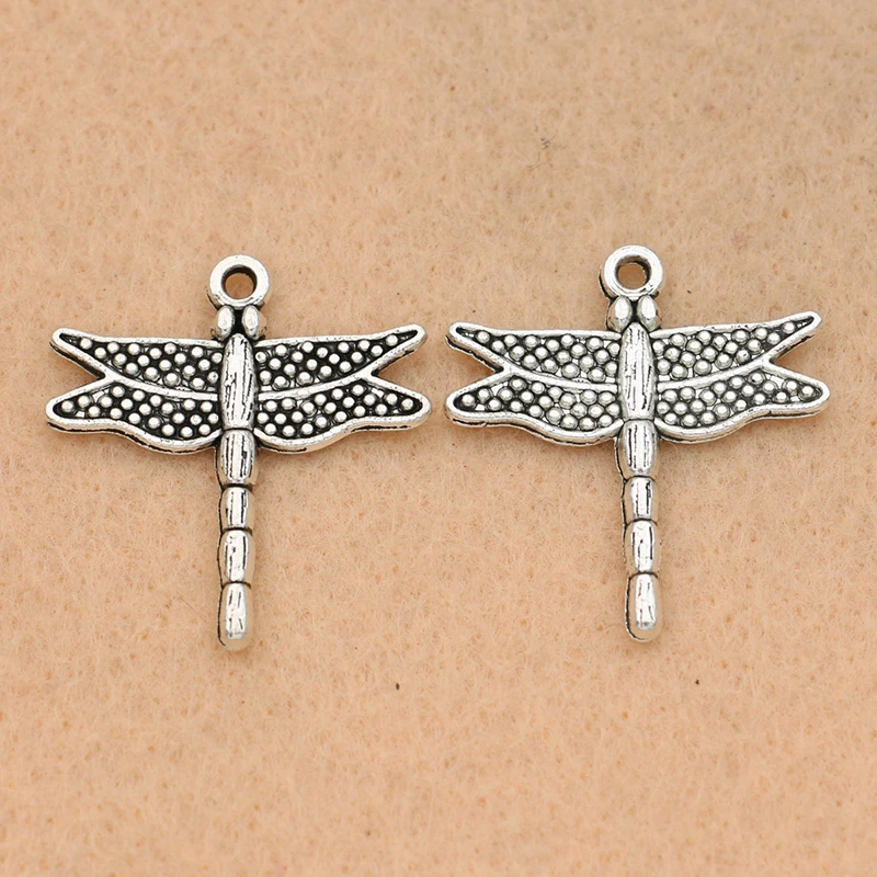 

5 шт тибетских Посеребренная Подвеска в виде стрекозы кулон для изготовления украшений своими руками аксессуаров выводы 26x22mm