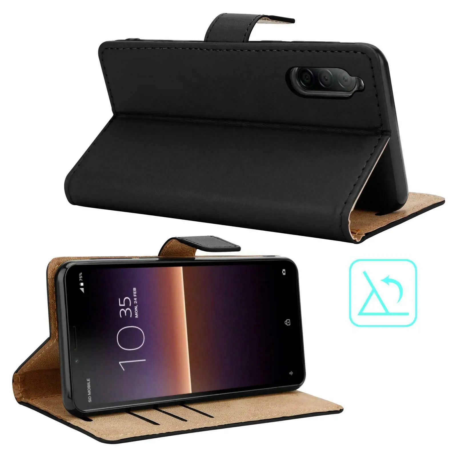 Funda magn&eacute;tica de cuero para tel&eacute;fono Sony Xperia 5, carcasa de tel&eacute;fono con soporte y vidrio templado-3