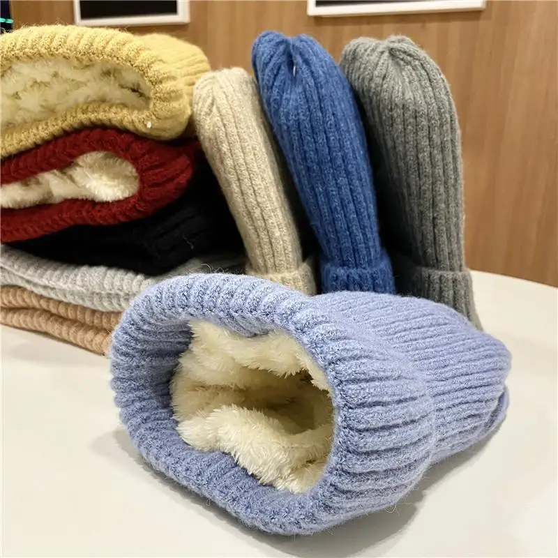

2021 new winter Keep warm cold proof hat woolen hat women knit hat men plus velvet thick warm Beanie hat