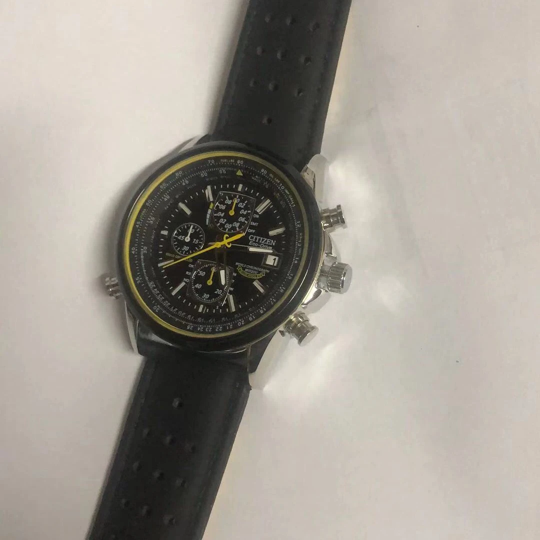 

Quartz Watches Business Casual Steel/leather Band Watch Men's Blue Angels World Chronograph WristWatch