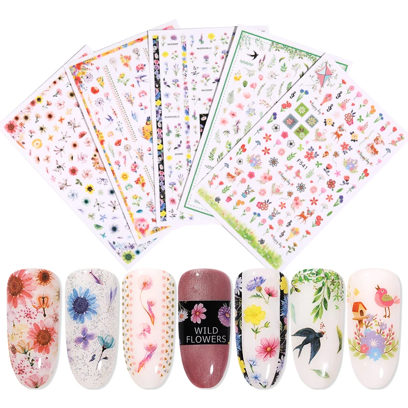 3D наклейки для ногтей с цветными листьями переноса украшения аксессуары 1