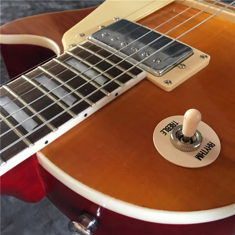 hohe qualität sechs string elektrische gitarre gelb überzogene hardware top ahorn flamme fabrik anpassung free global shipping