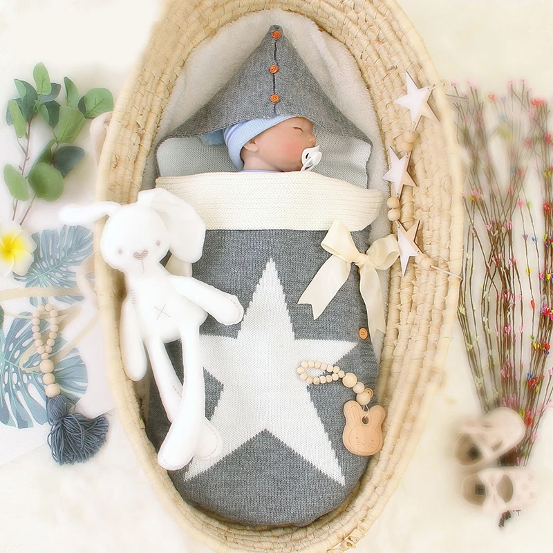 Детский спальный мешок для новорожденных детский с капюшоном вязаное одеяло