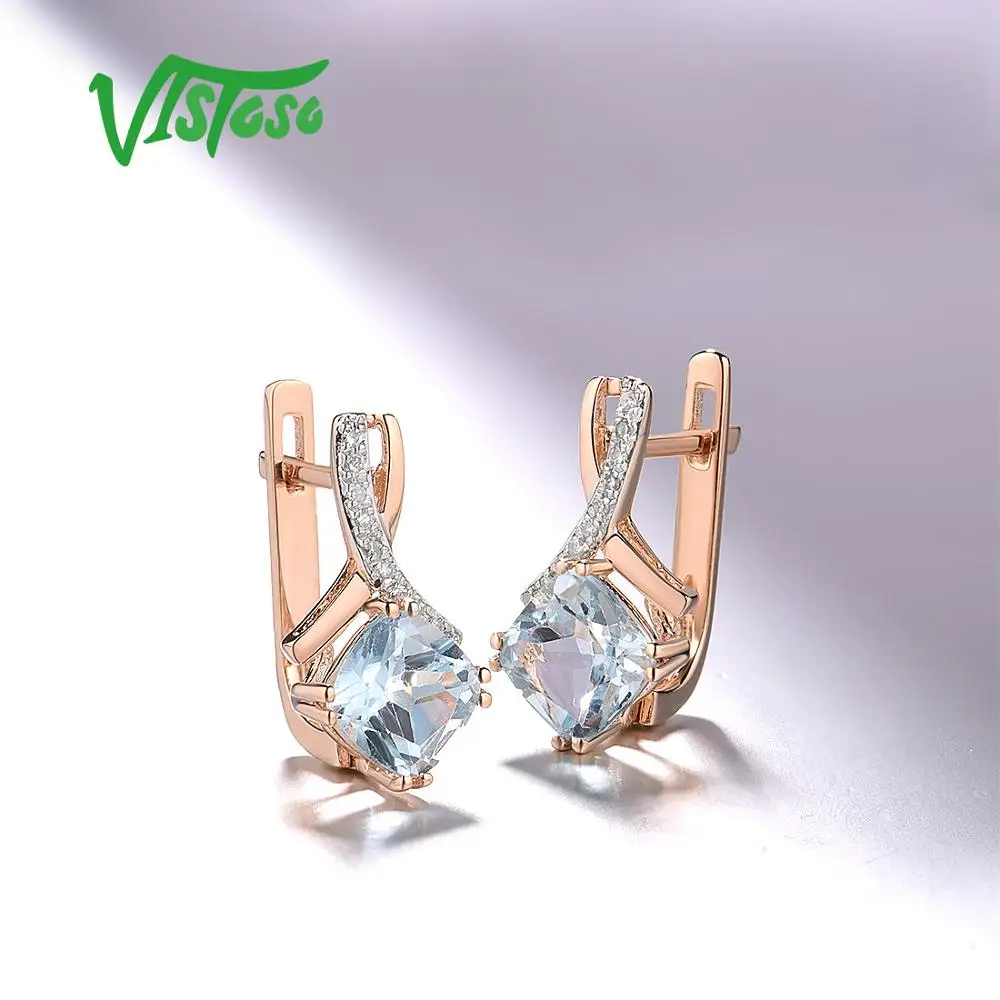 VISTOSO золотые серьги для женщин подлинные 14K 585 розовое золото Сияющий гранат сверкающие алмазные серьги обручальные свадебные украшения