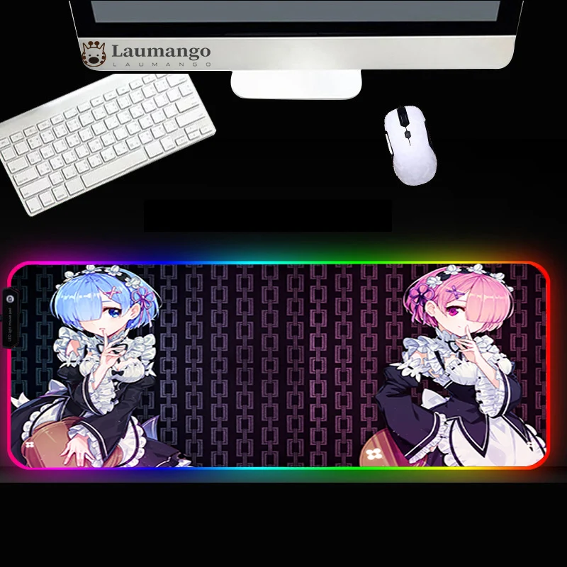 

RGB Mousepad REZERO Anime Girl Large Gaming Mouse pad LED Backlit Mat Gaming Accessories Mousemat tapis de souris gamer