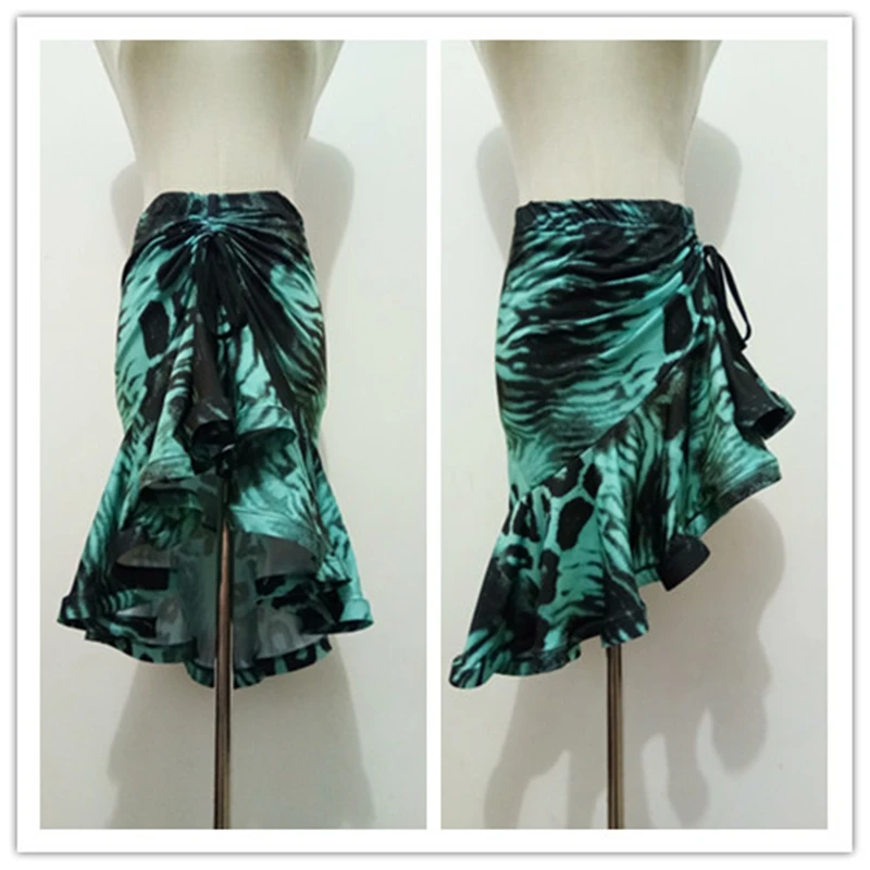 Latin Fishtail Skirt For Female Adults Latin Practice Performance Dancing Costumes Half Length Print Skirt Sexy Tops Women Dance
