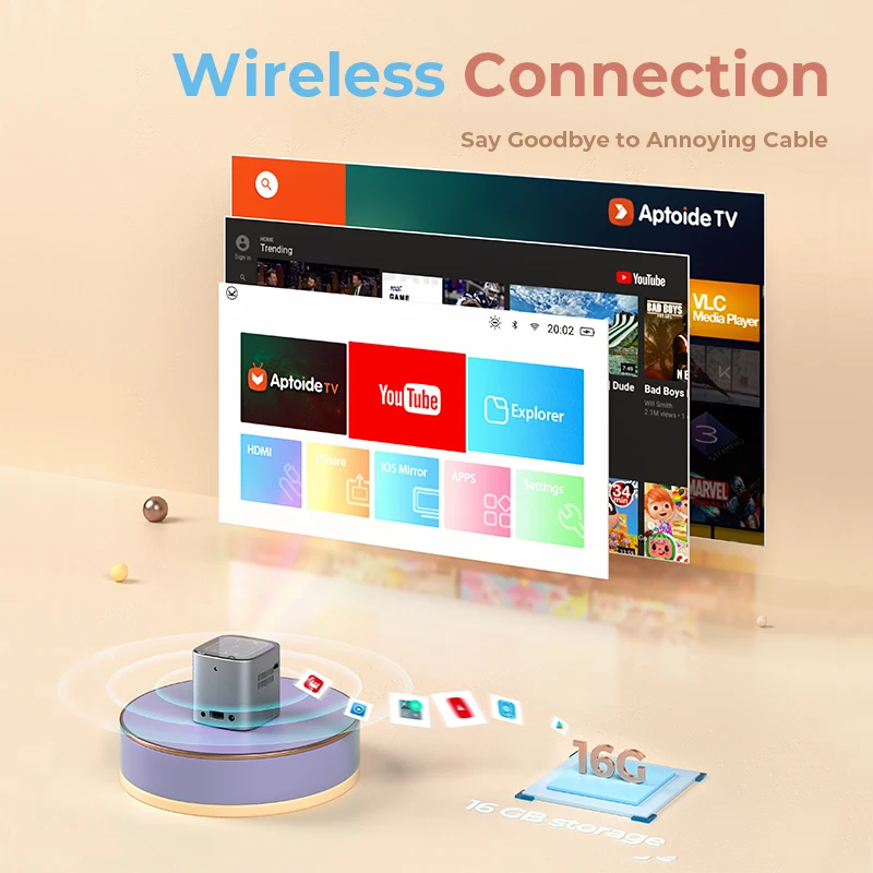 Умный мини-проектор VANKYO GO200 BT4.0 1080P перезаряжаемый DLP Wi-Fi Pico-проектор с Android 7 1 USB для