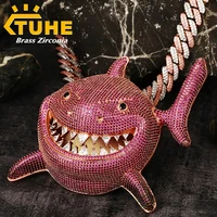 Over Size Animal Shark Pendant Necklace For Men Hip Hop Jewelry Copper Zirconia Big Pendant Rose Gold Wholesale Drop Shipping
