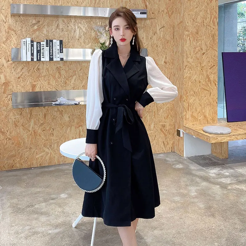 

Black dress autumn New Fashion Long Sleeve Blazer Dress Long Midi Dress Office Lady Work