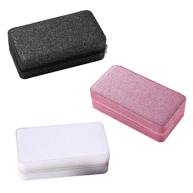 

PU Leather Jewelry Box Organizer Portable Zipper Earrings Ring Necklace Display Storage Case