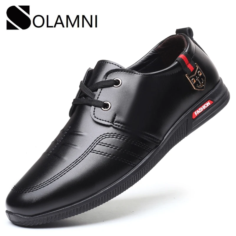 Business Casual Leather Shoes Men Black Lace-Up Wedding Dress For Male Soft Breathable Loafers Flat Outdoor Sneakers | Обувь