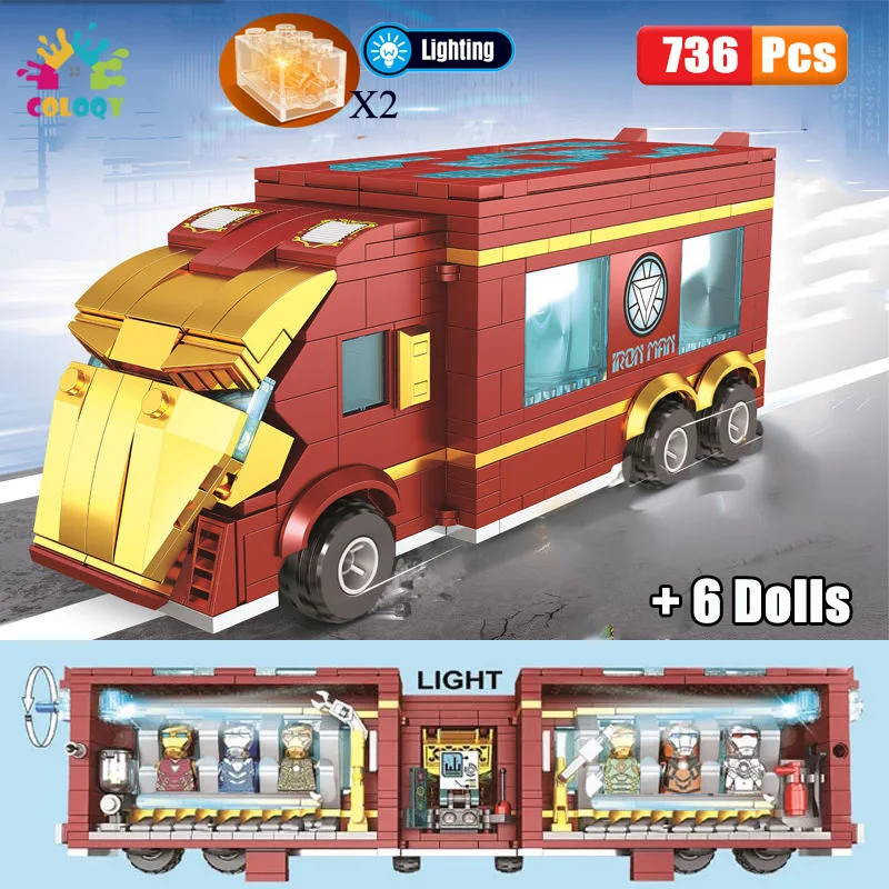 

Kids Toys Marvel Iron Man Container Truck Building Blocks 6 Mache Figures Bricks Mini Doll Toys For Children Birthday Gifts