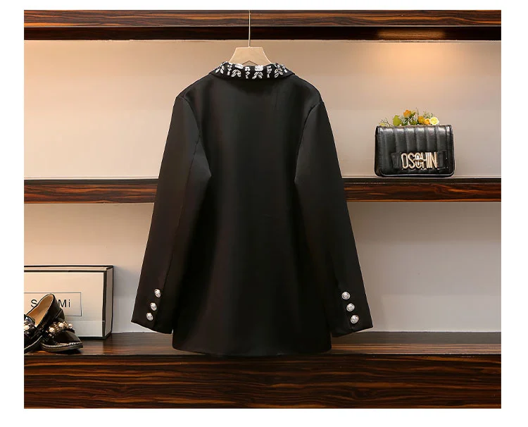 Женские блейзеры с двойной грудью модельные пальто черного цвета бусинами