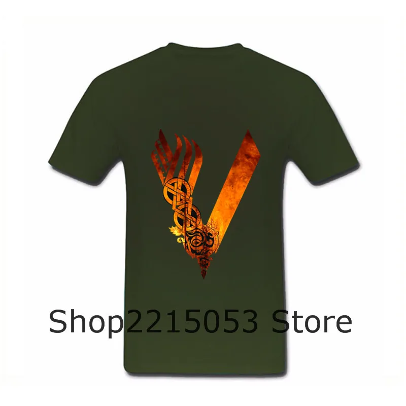 2020 Hot Selling Short Sleeve TShirts Vikings Logo Fire Mens T Shirts Male Personalised T-Shirts Crew Neck Nice camisa masculina | Мужская