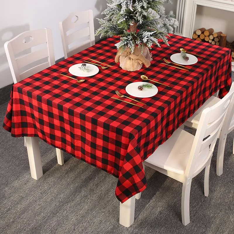 

213x153cm Christmas Tablecloth Red Plaid Cotton Kitchen Dinner Table Cloth Pastoral Style Simple Coffee Table Nordic Decor Cloth