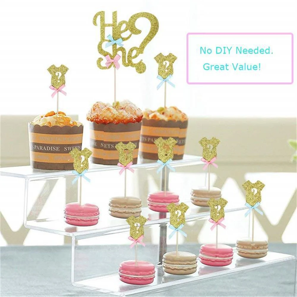 12pcs Cake for Gender Reveal Boy Girl Clothes Cupcake He or She Baby Shower Topper Party Supplies | Дом и сад