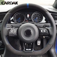 cardak custom black leather suede car steering wheel cover for volkswagen golf r mk7 gti vw golf 7 polo scirocco 2015 2016