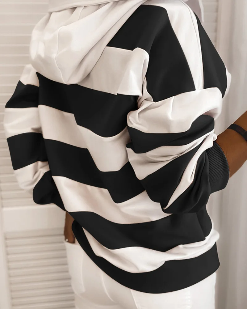 

Sweatshirt Women Autumn Striped Star Thin New Fashion Korean Harajuku Hoodie Long Sleeve Streetwear Bluzy 4 Color