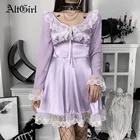 Женское платье в стиле лолита AltGirl Mall, волшебное Хлопковое платье в стиле гранж, кружевное лоскутное платье с длинным рукавом и высокой талией, женский наряд