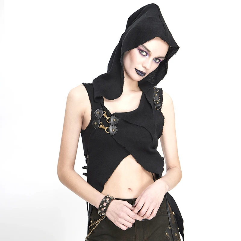 European punk rock women's dress sleeveless hoodie slim slim irregular Halloween witch