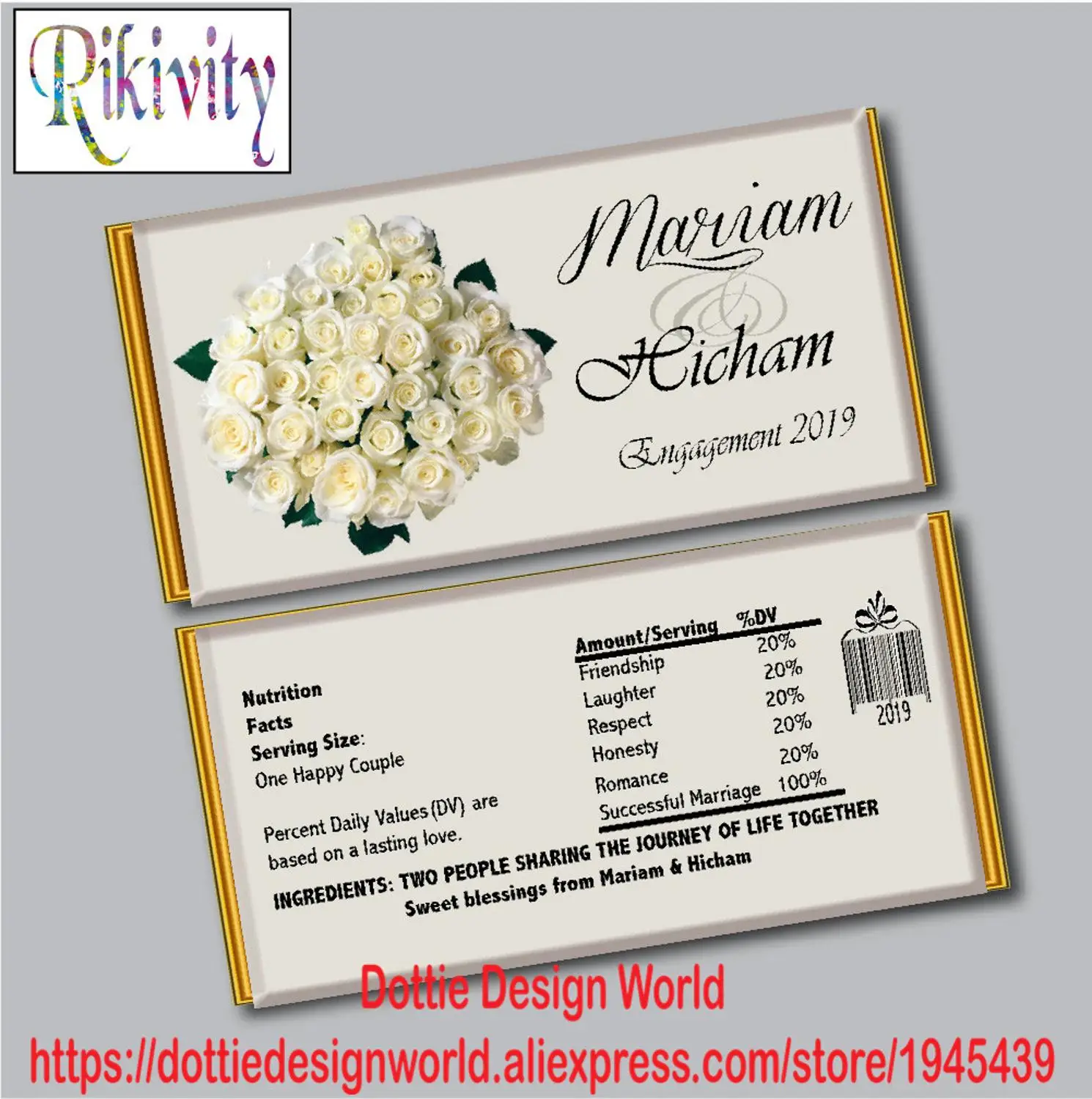 Персонализированная деревенская белая роза Свадебная Конфетница Hershey обертка