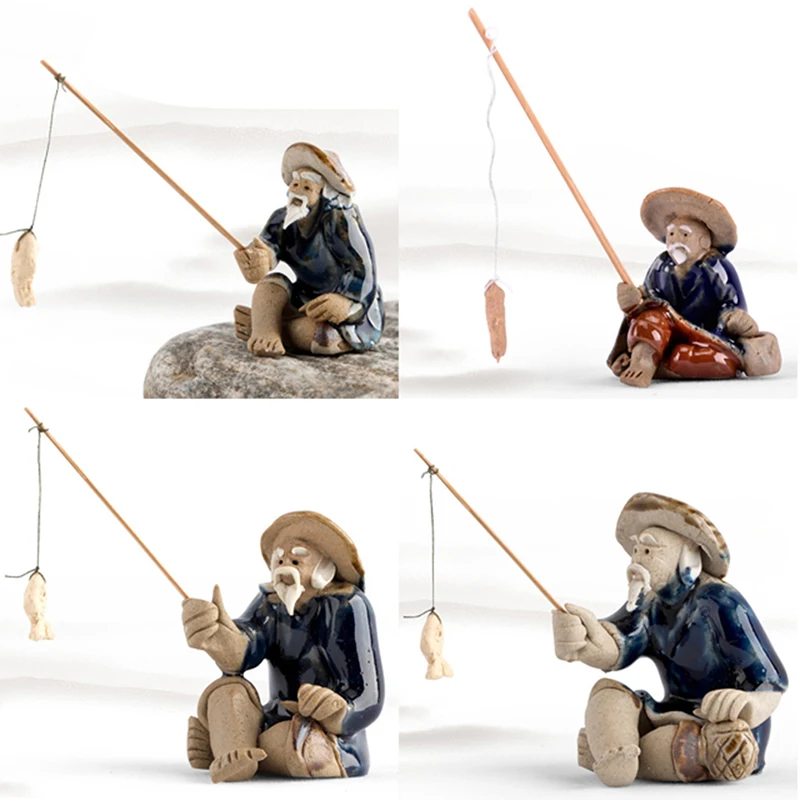 

Fishing Old Man Resin Figure Statue Sitting Garden Ornament Outdoor Garden Pool Micro-Landscape Bonsai Garden Crafts