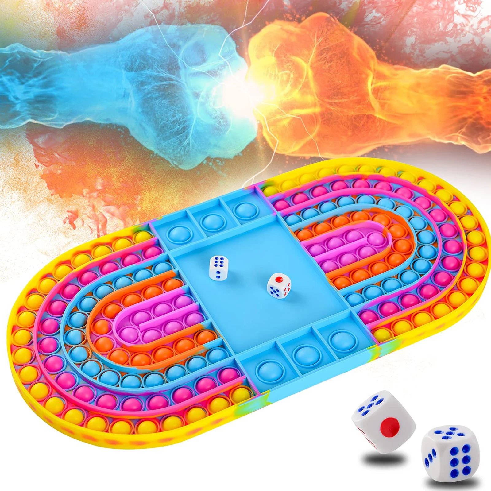 

Fidget Game Board Toy with Dice Rainbow Push Bubble Fidget Sensory Toys Silicone Stress Relief Parent-Child Gifts for Kid Adult