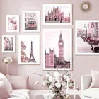 Розовая Магнолия Парижская башня Миланский соборный художественный холст картина скандинавские плакаты и принты настенные картины для декора гостиной