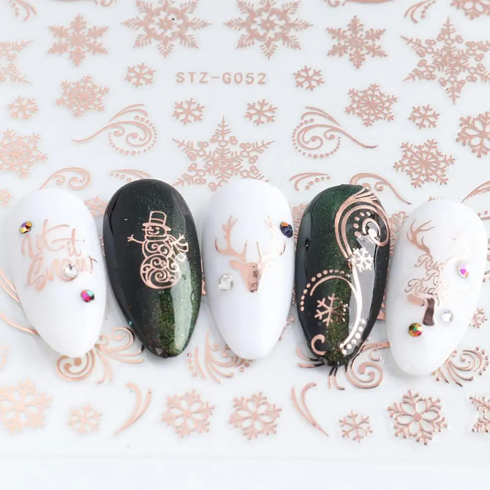 

3Pcs Rose Gold Xmas Snowflake/Elk Nail Sticker Adhesive Decals Manicure Decor
