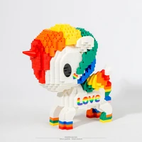 cartoon doll rainbow pony diamond building blocks diy animal unicorn model assembled brick girl gift childrens educational toys