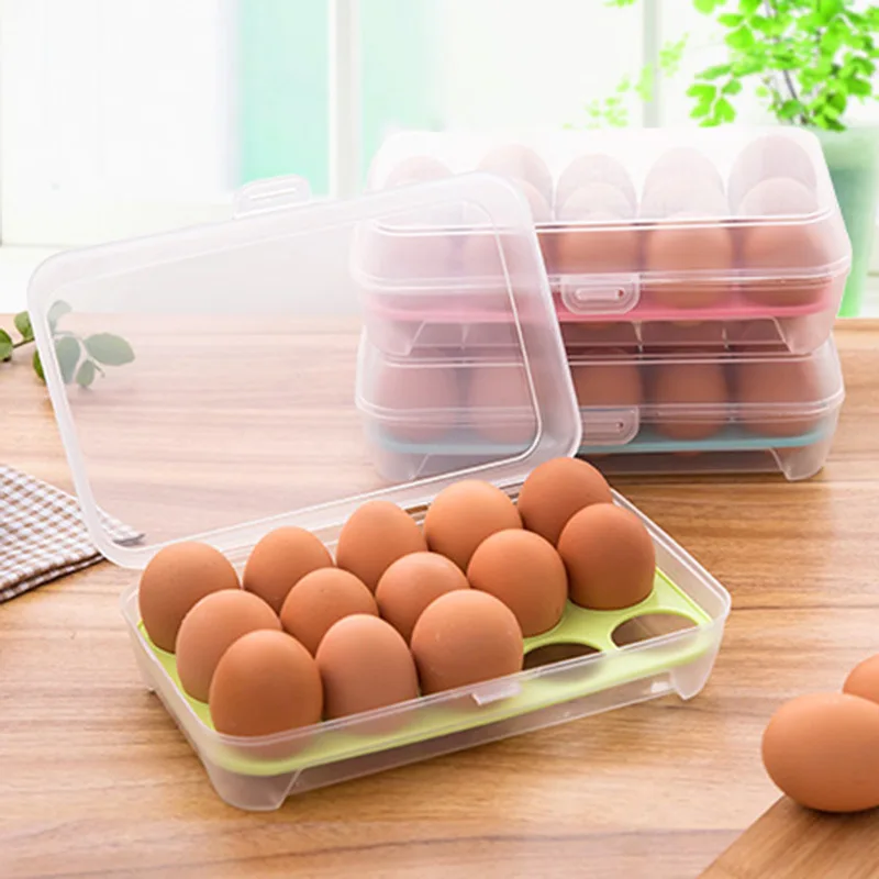 

Egg Anti-collision Storage Box Refrigerator Egg Storage Fresh-keeping Portable Plastic Storage Box 15 Compartments