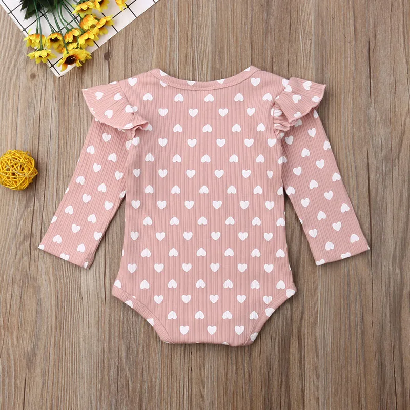 Casual 0-24M Toddler Newborn Infant Baby Girls Clothes Peach Heart Ruffle Jumpsuit Knitting Bodysuit Autumn Outfit | Мать и ребенок