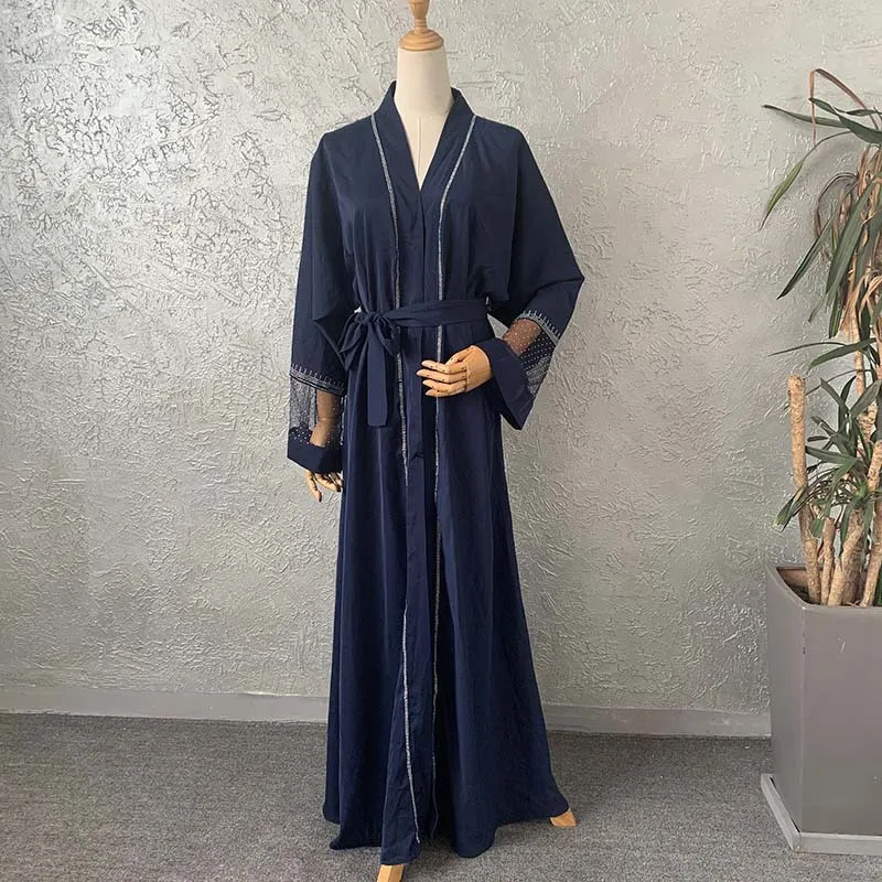 

African Dresses Women Muslim Abaya Mesh Lace-up beading Cardigan Ropa Para Mujer Robe Africaine Danshiki Traditional Clothing