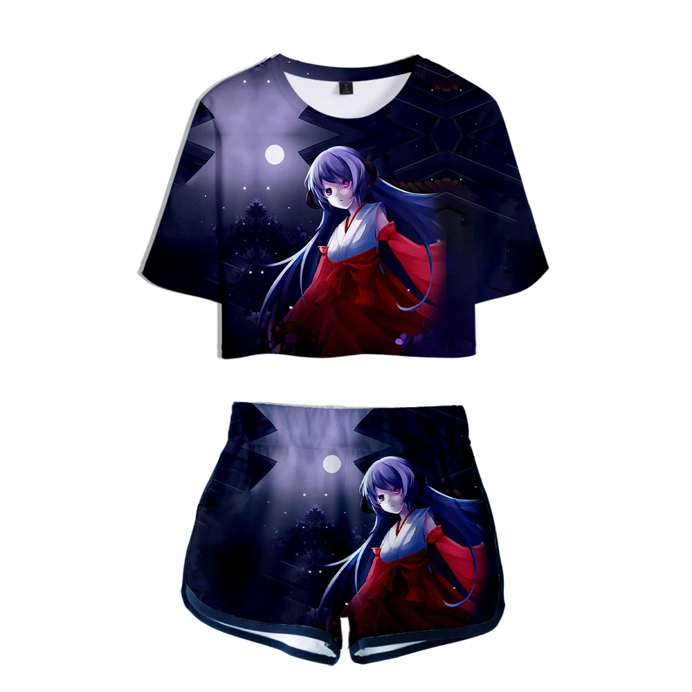 

2021 Higurashi no Naku Koro ni Sotsu 3D Print Two Pieces Sets Women Casual T-Shirt+Shorts Clothes