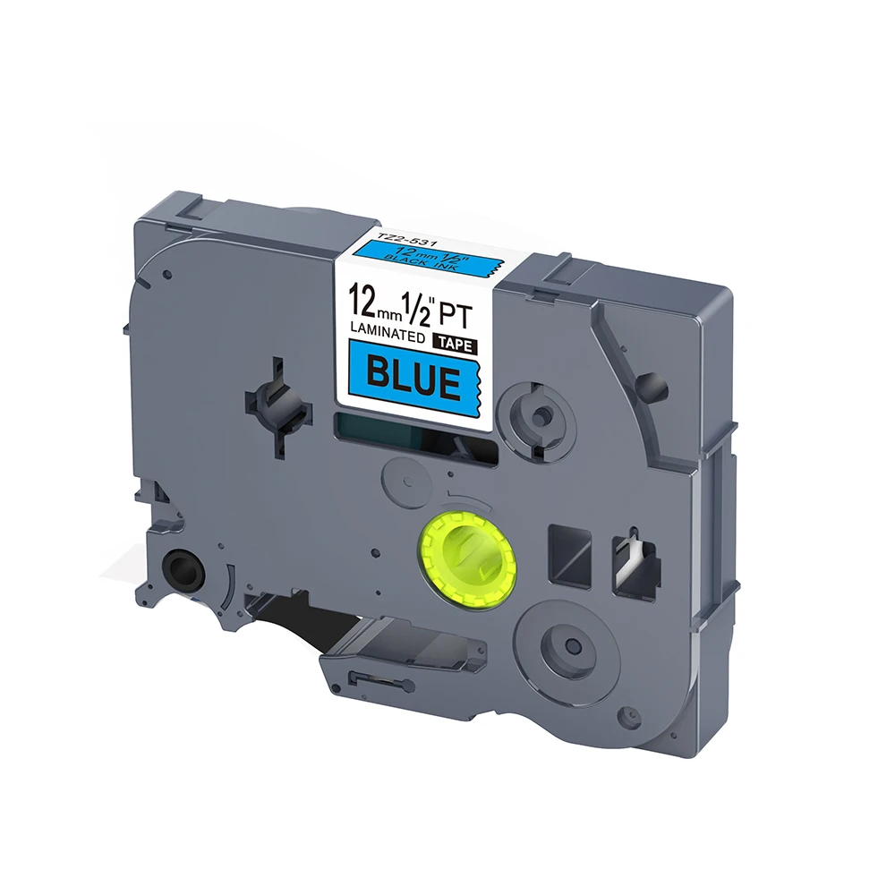 Ламинированные Совместимость P-touch запечатанных лент 12 мм черный на голубом Tze 531