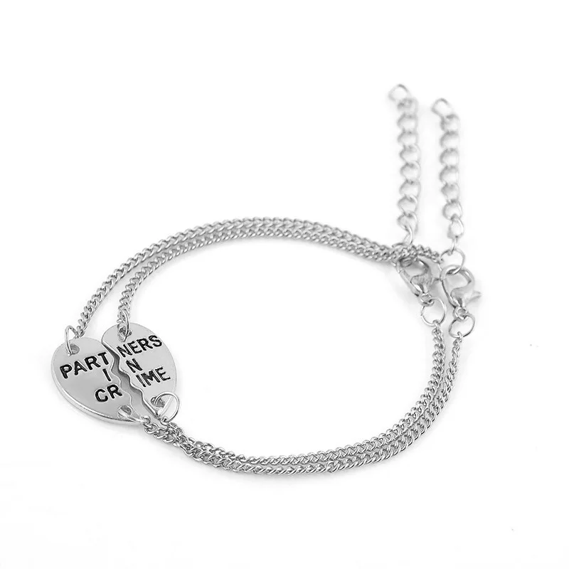 

Sale 1 Pair Unisex Golden Silvery Partners In Crime Hearts Friendship Bracelets Bangles Fashion Jewelry