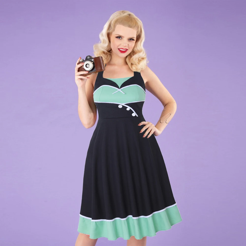 Женское винтажное платье в горошек на пуговицах с открытой спиной | Женская