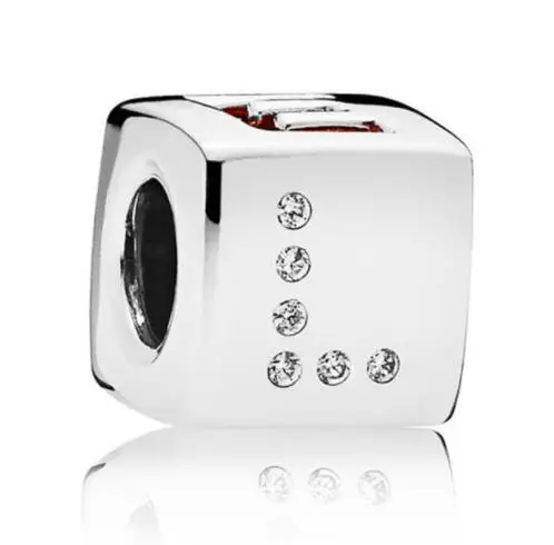 

Genuine 925 Sterling Silver Bead Charm Square Love Dice With Crystal Beads Fit pandora Bracelet & Necklace Diy Jewelry