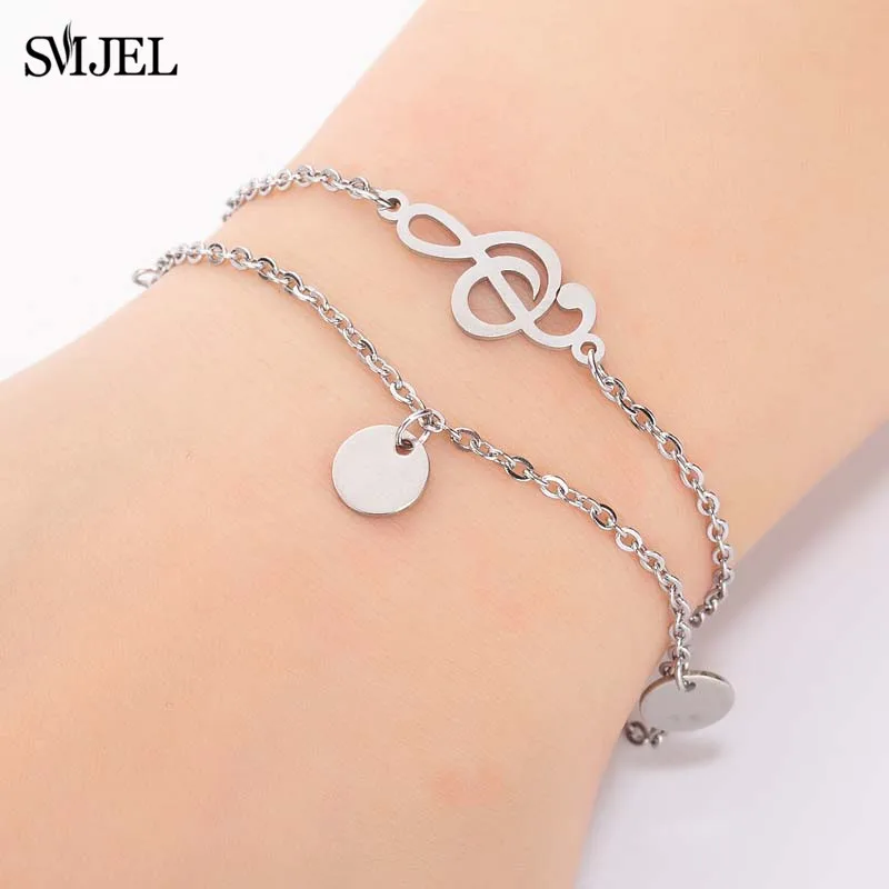 257 Silver bracelet SMJEL мини серьги с музыкальной символикой из нержавеющей стали, милые маленькие серьги-гвоздики для женщин, очаровательные серьги с музыкальной нотой, ювелирное изделие, подарок, Brincos Mujer - Окраска металла: 257 Silver bracelet