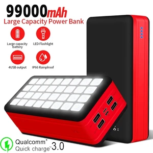 solar 99000mah large capacity phone charger portable power bank with led light 4usb ports power bank for samsung iphone13 xiaomi free global shipping