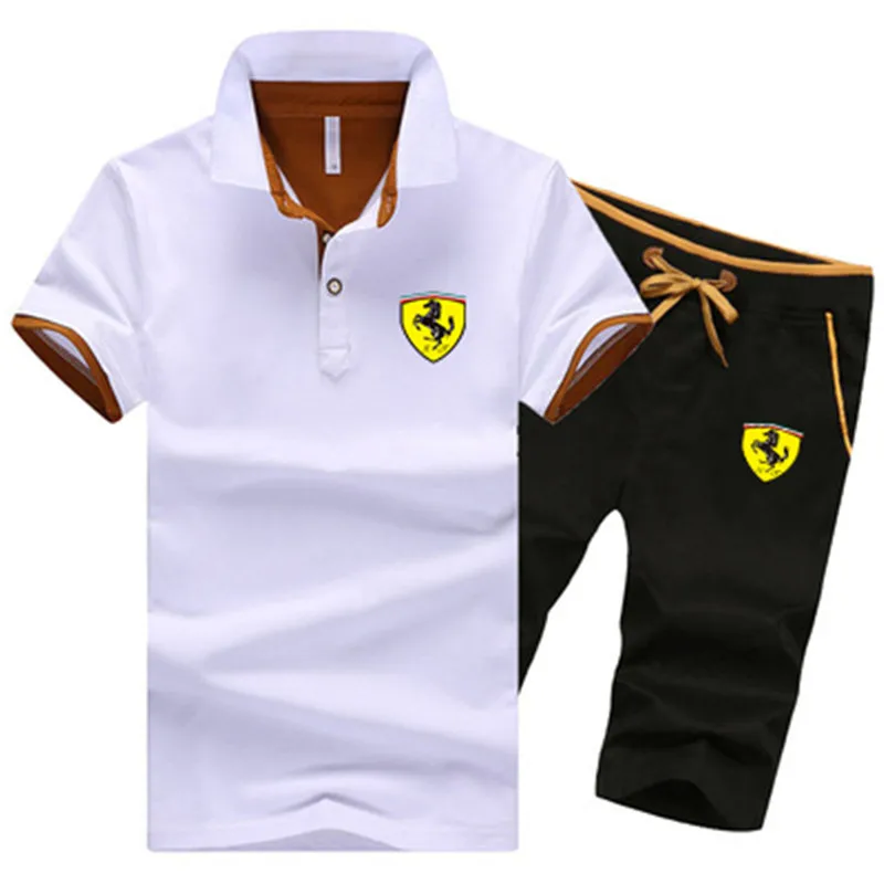 

2021 New Sportswear Men's Suit Summer 2 Polo+ Gym Fitness Sports Shorts Casual Letter Printing Polo Summer Business Casual Suit